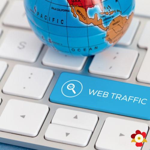 Globe and web traffic key representing keyword research across different markets